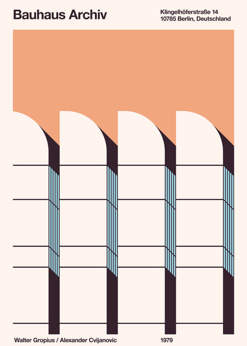 Geometrický plakát Bauhaus Archiv fasáda