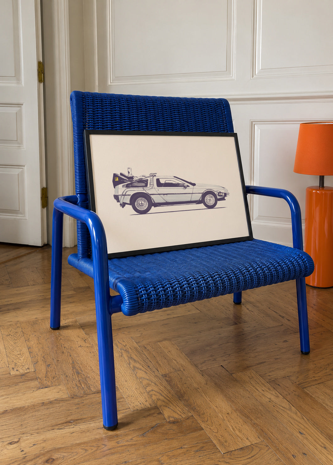 Delorean Vintage Car - Framed poster in an interior