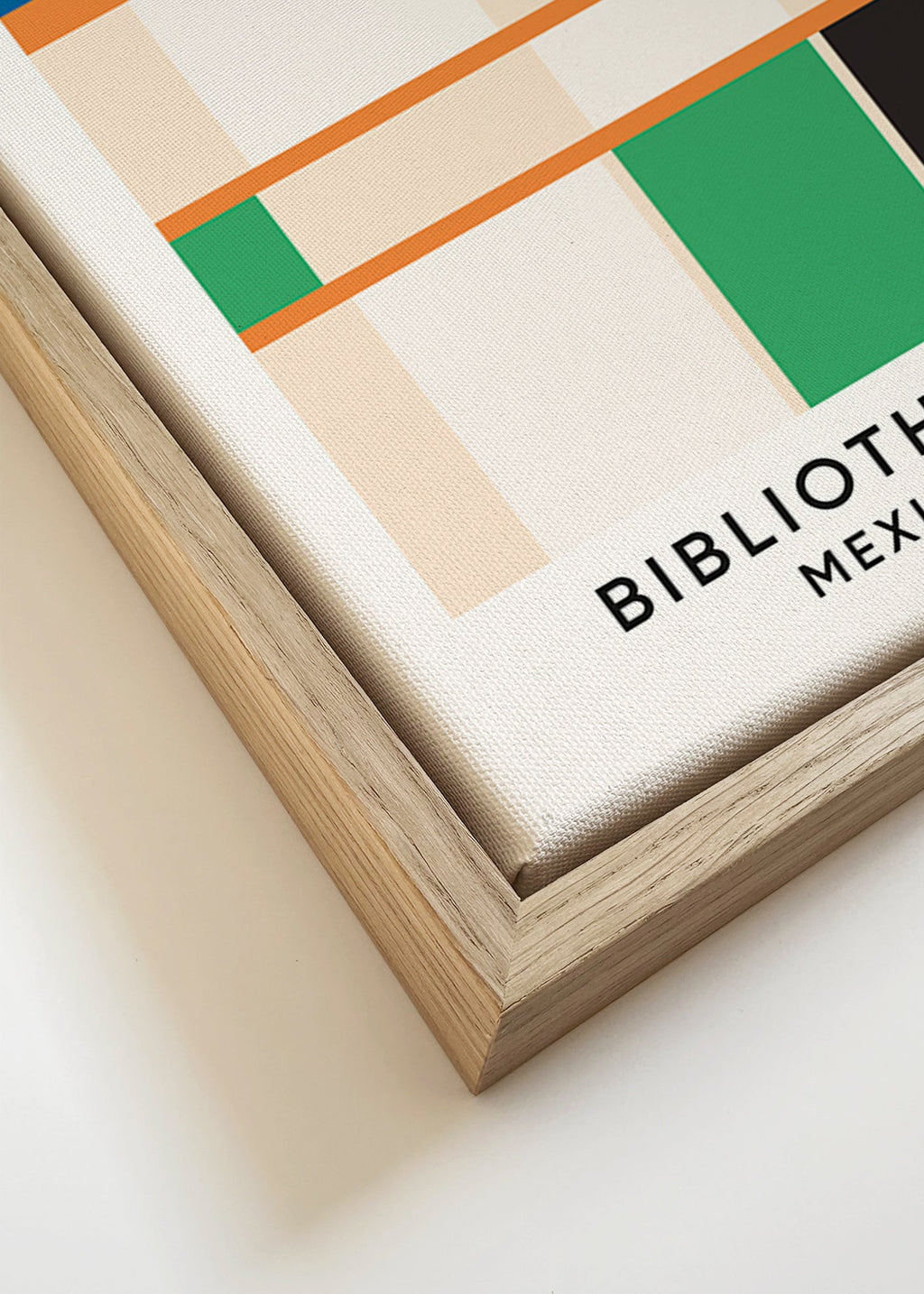 Geometrický plakát s bloky a typografií 'Bibliothèque'