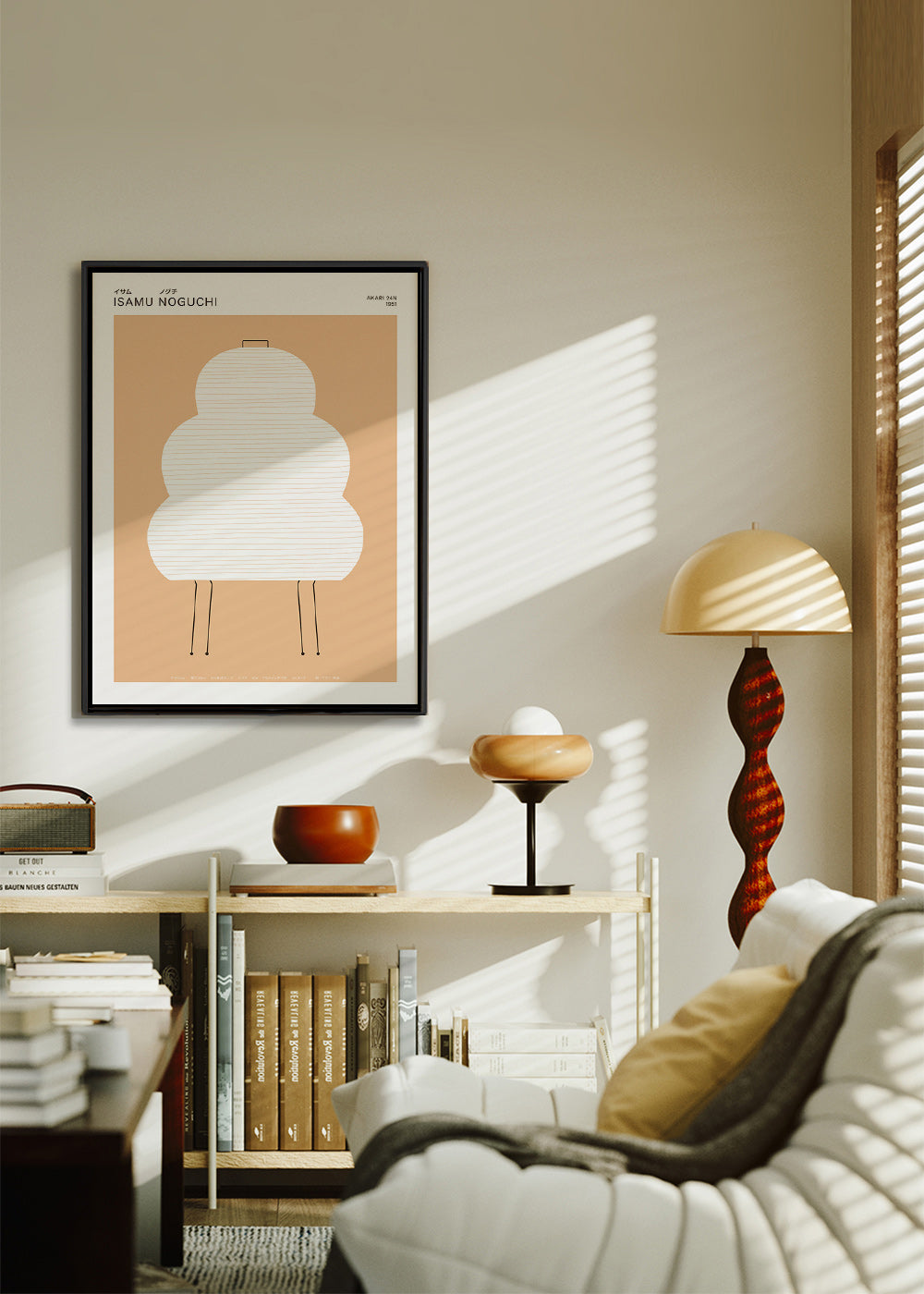 Ilustrace Noguchi Akari v minimalistických liniích