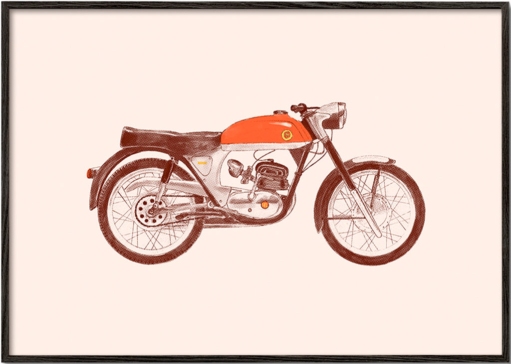 Vintage plakát červená motorka ilustrace