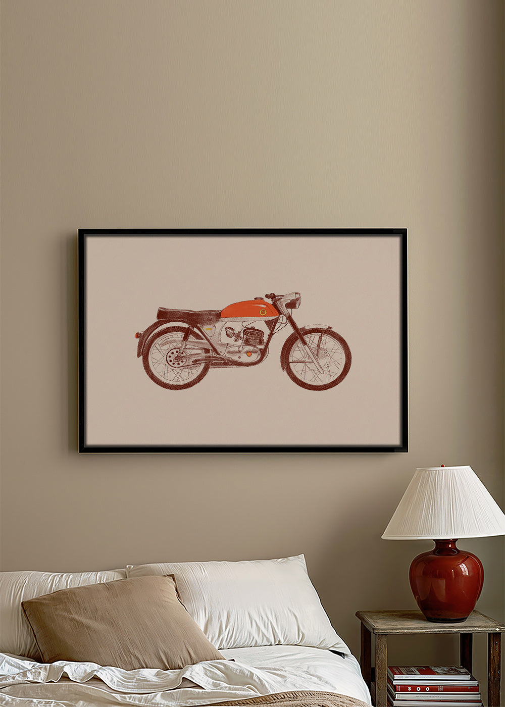 Vintage plakát červená motorka ilustrace