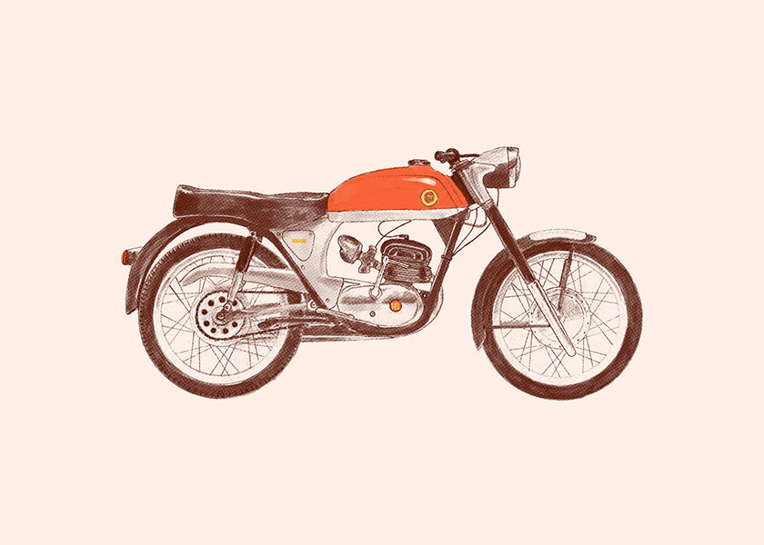 Vintage plakát červená motorka ilustrace