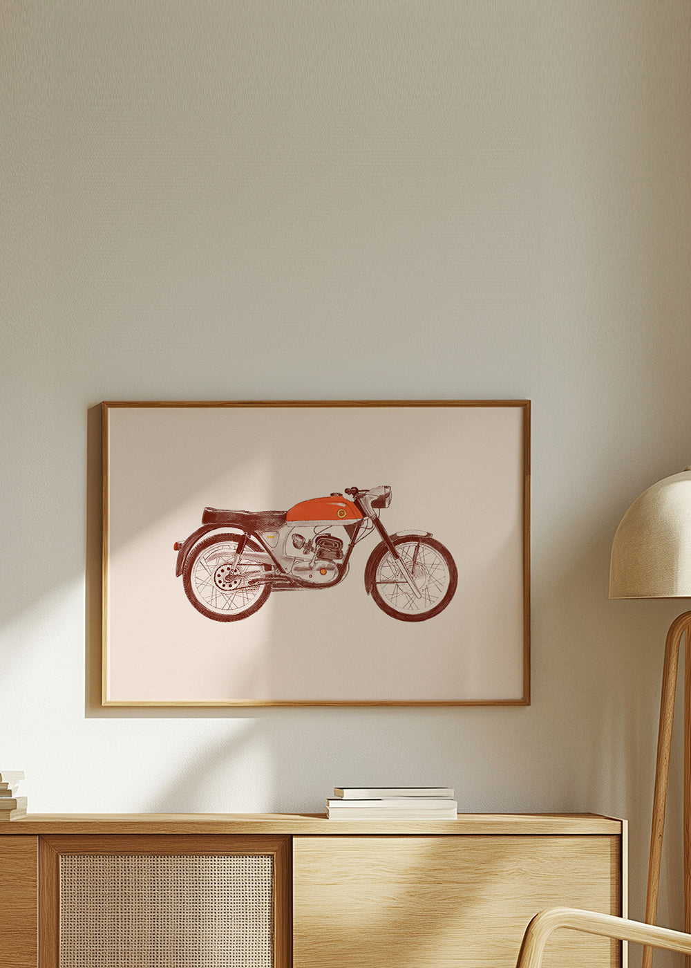 Vintage plakát červená motorka ilustrace