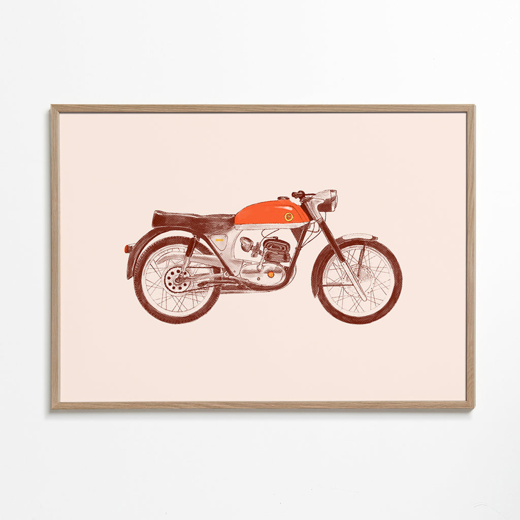 Vintage plakát červená motorka ilustrace
