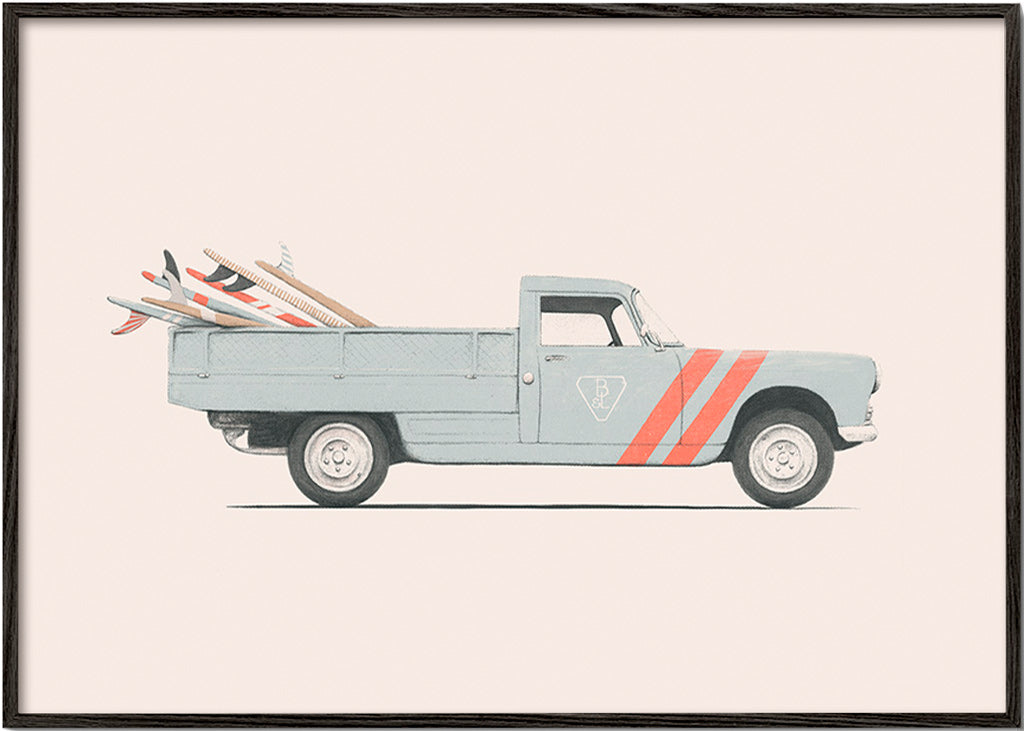 Vintage obraz pickup s surfovými prkny