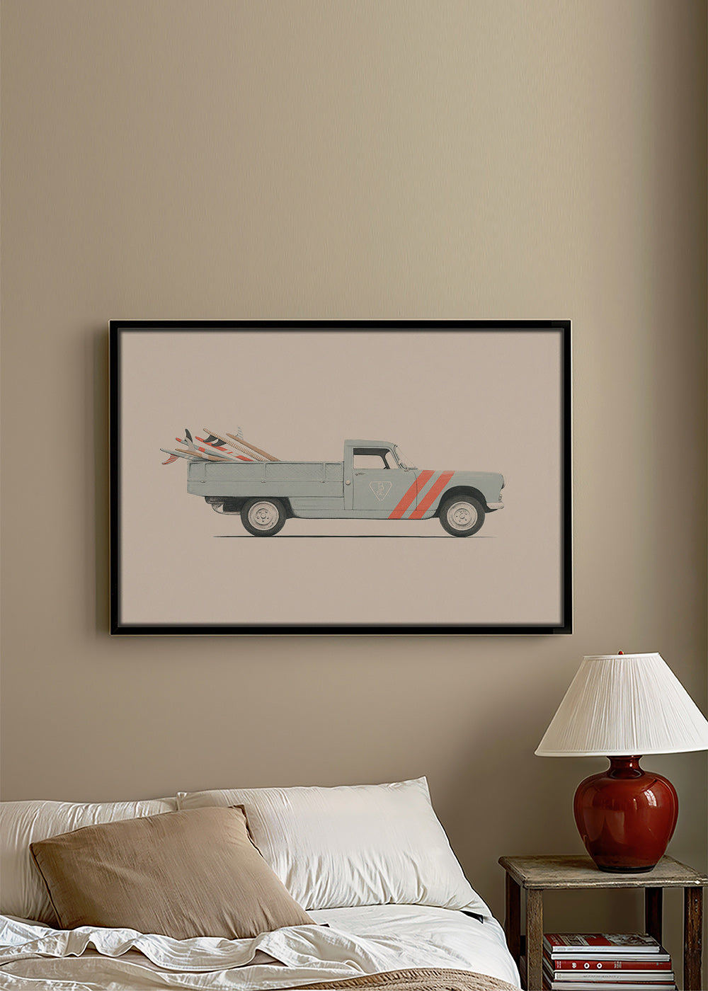 Vintage obraz pickup s surfovými prkny