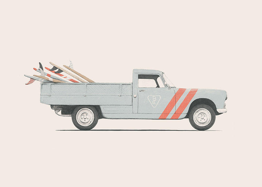 Vintage obraz pickup s surfovými prkny