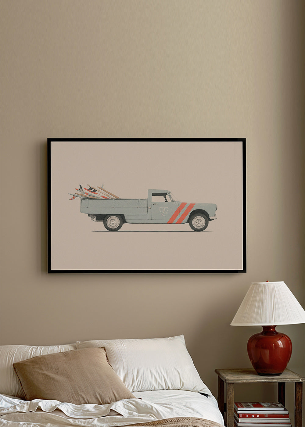 Vintage obraz pickup s surfovými prkny