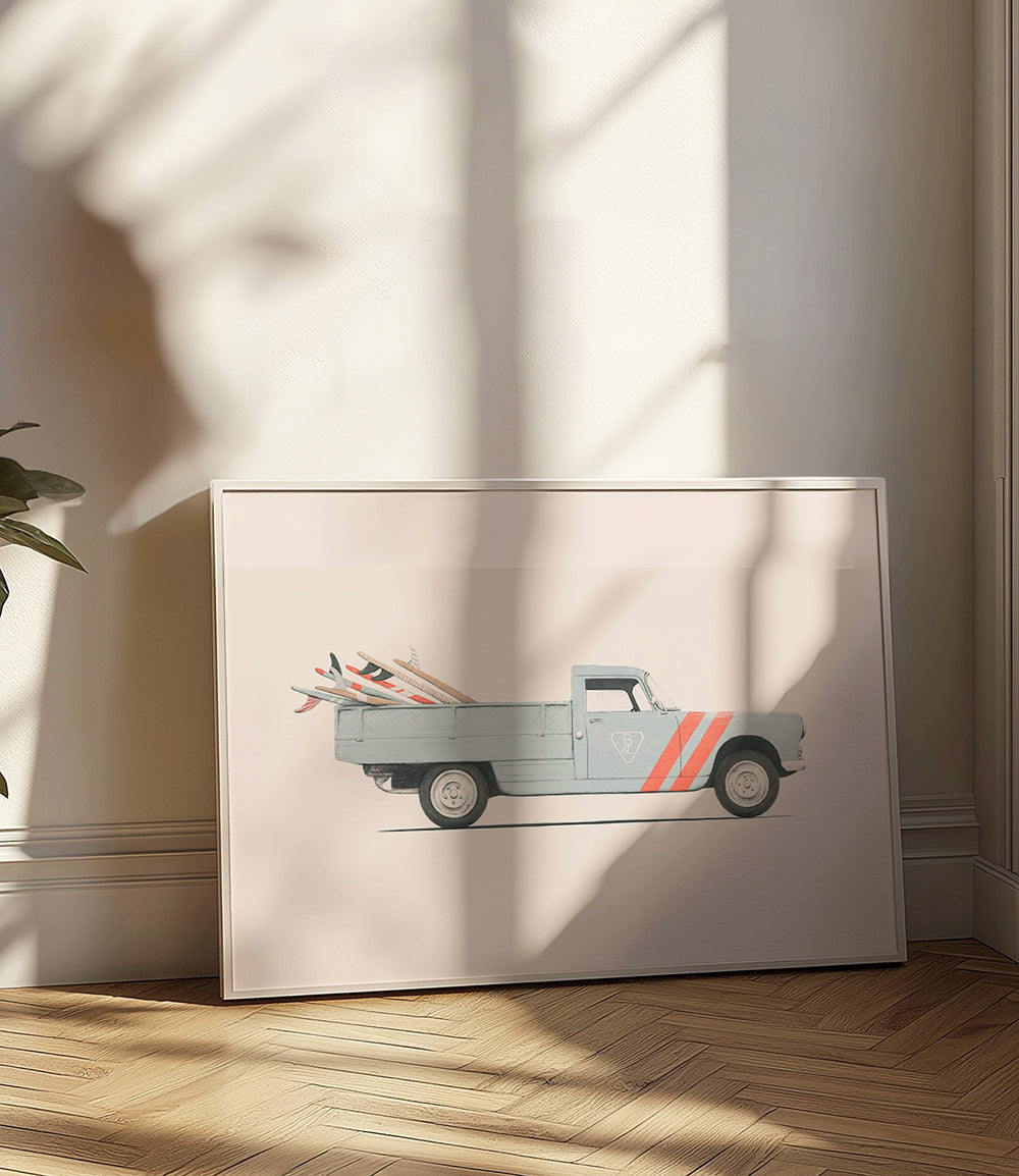Vintage obraz pickup s surfovými prkny