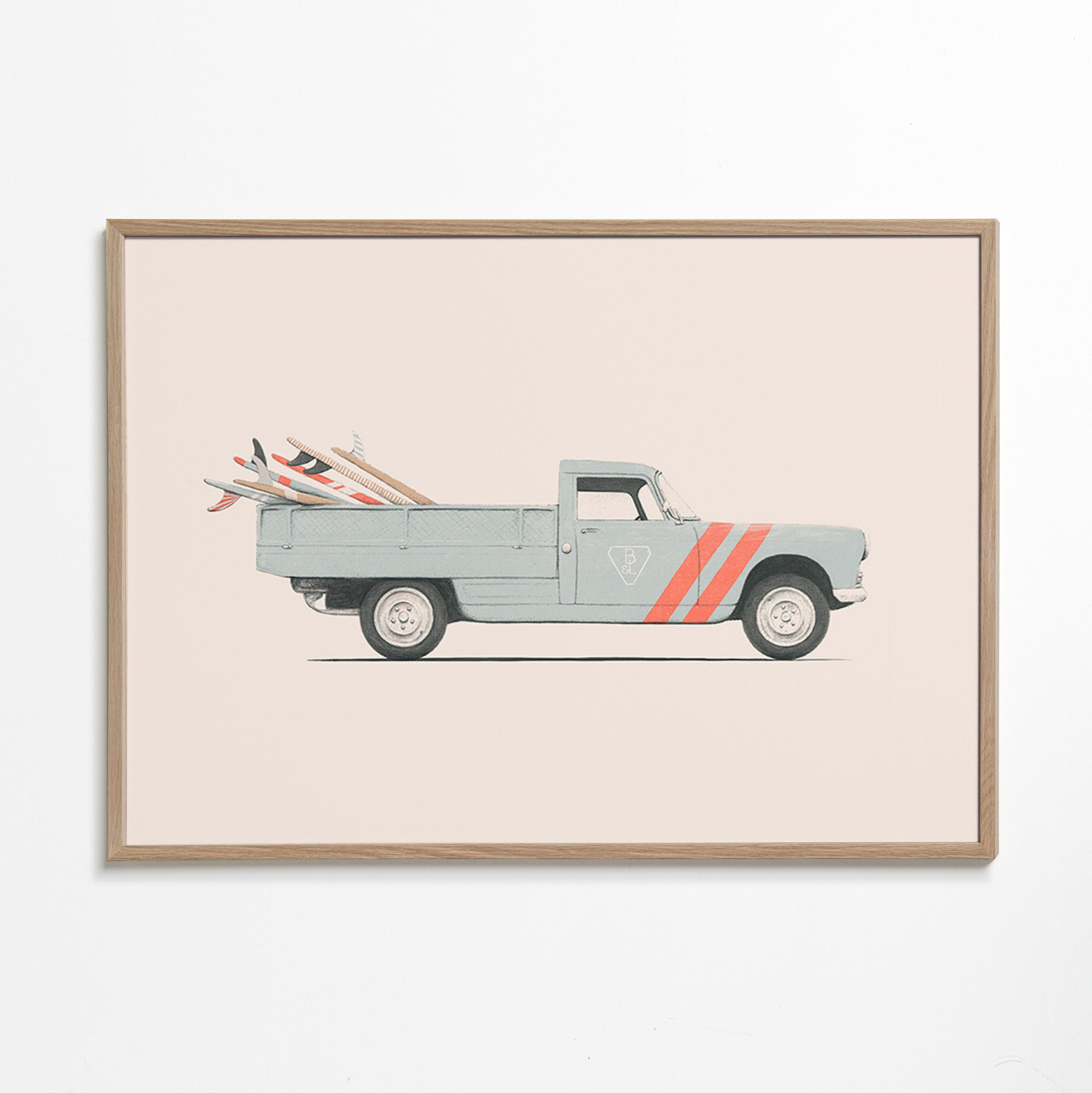 Vintage obraz pickup s surfovými prkny