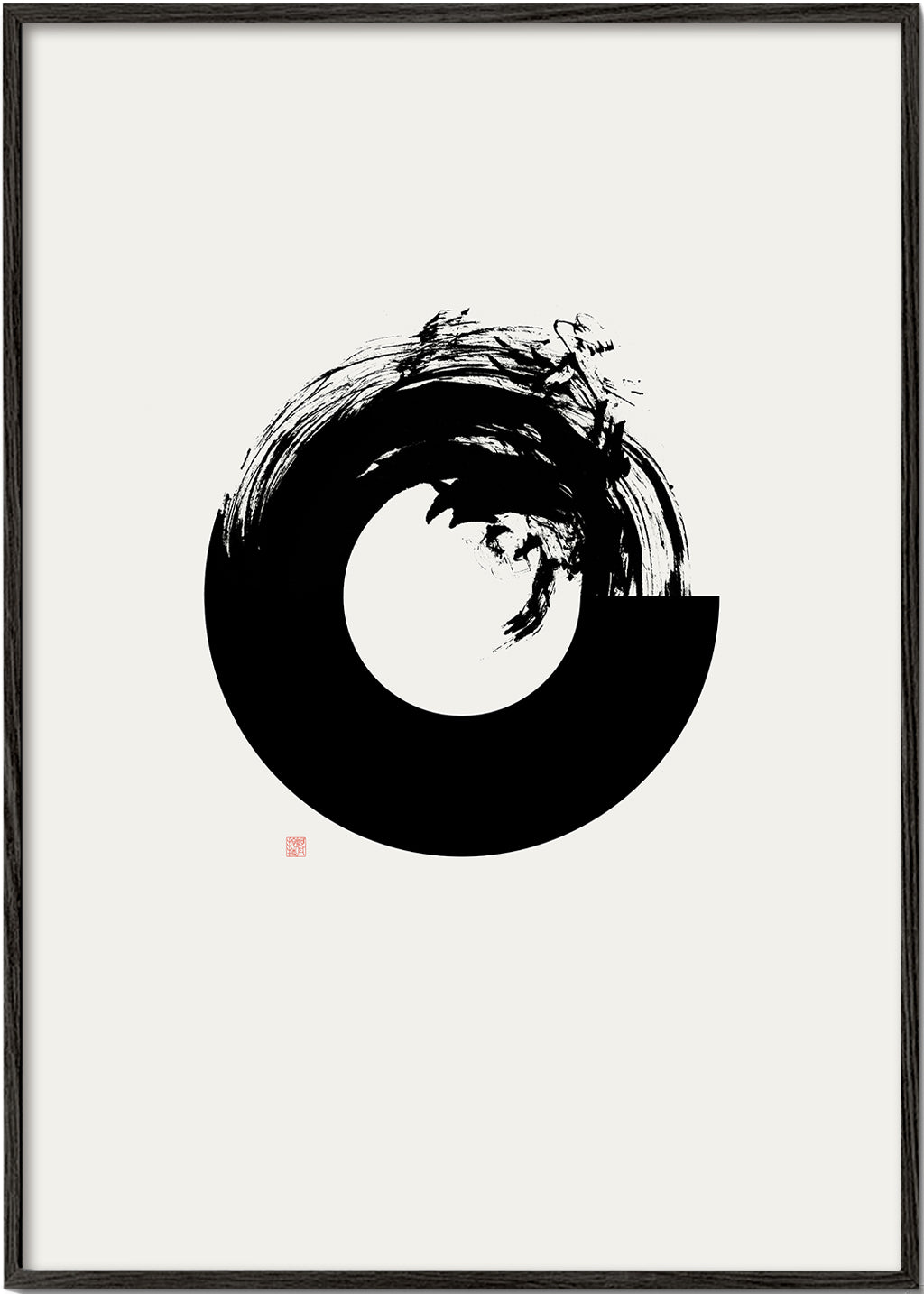 Černobílá tvorba s minimalistickým enso kruhem