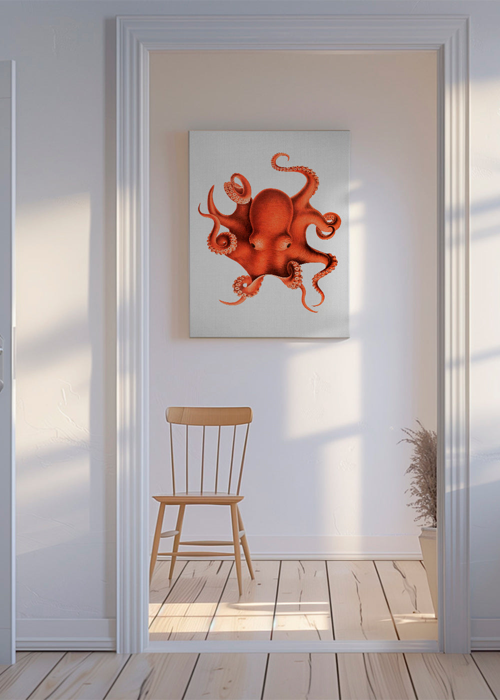 Ilustrace chobotnice v červené