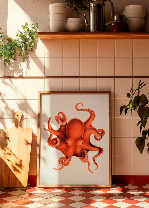 Ilustrace chobotnice v červené