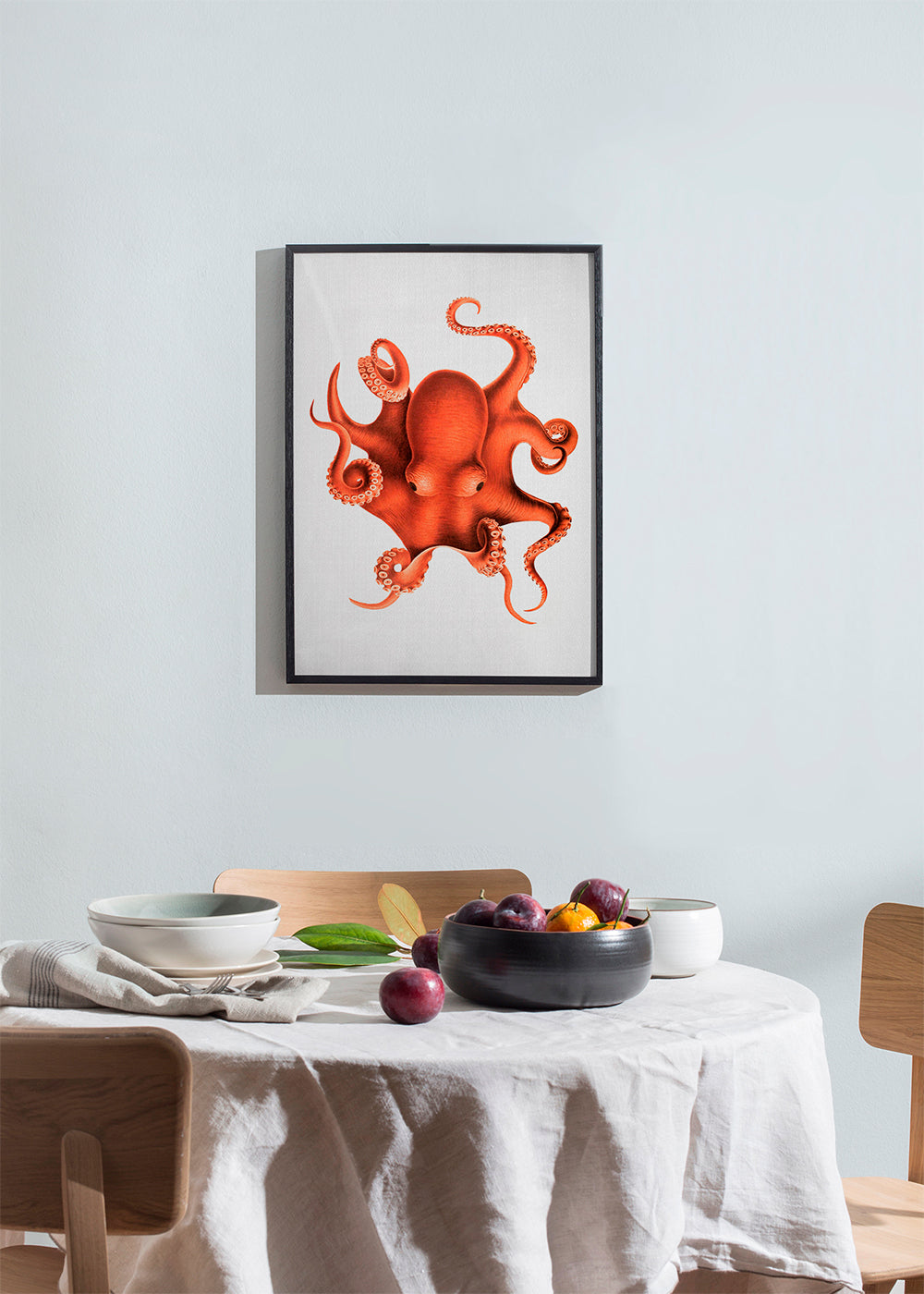 Ilustrace chobotnice v červené