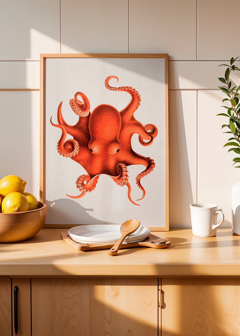 Ilustrace chobotnice v červené