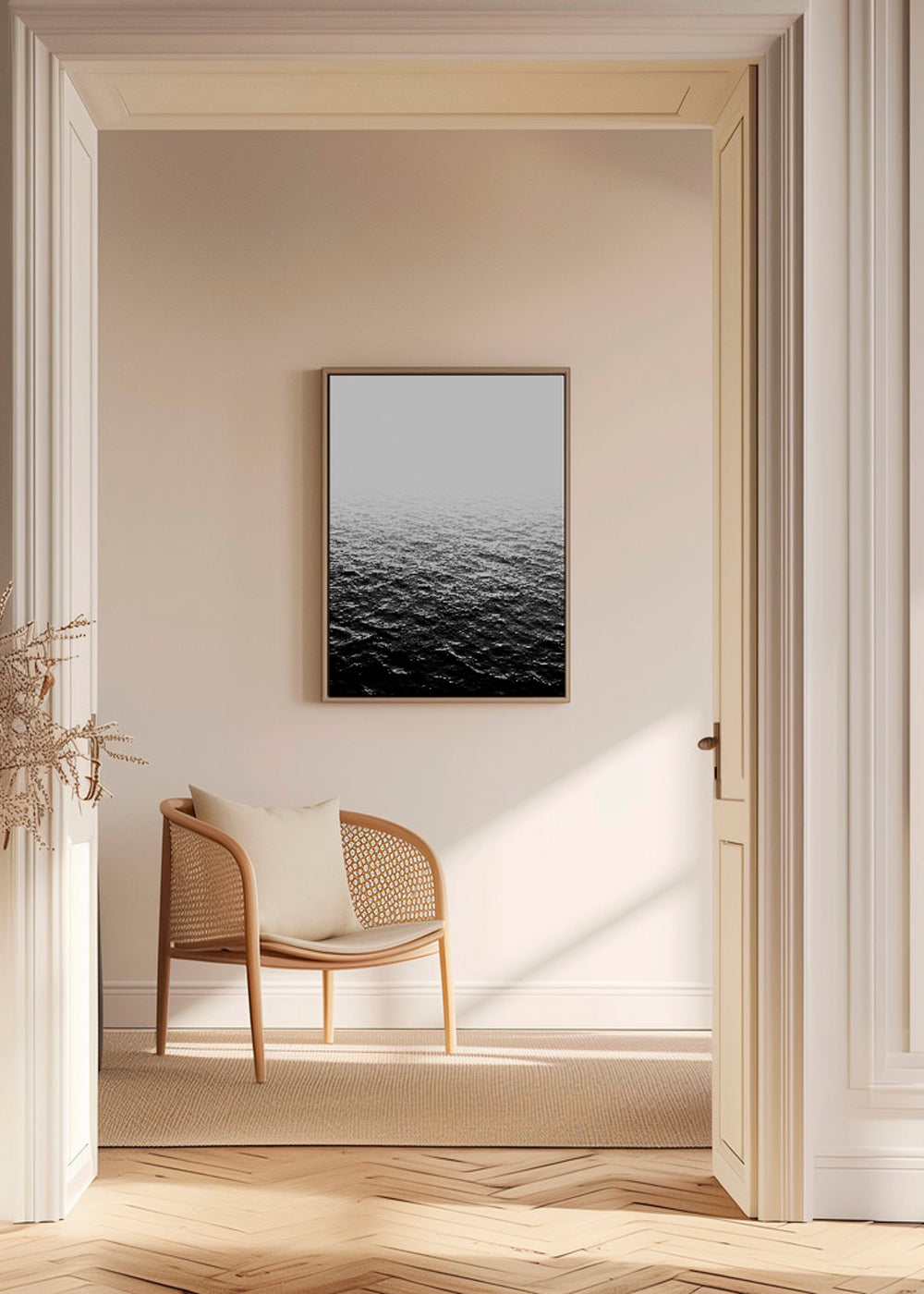 Černobílá fotografie oceánu