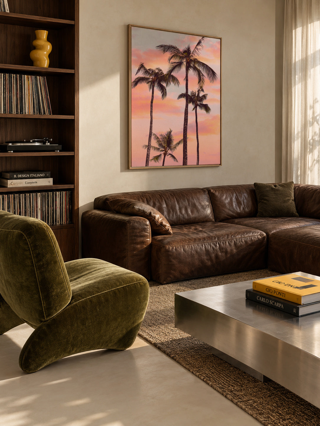 Sunset Palm Trees - Framed canvas in an interior