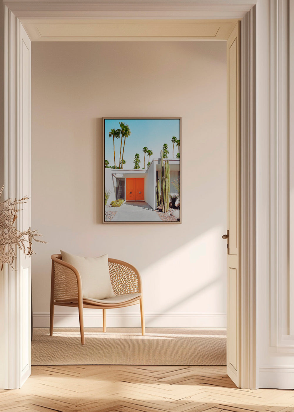 Botanický plakát Palm Springs oranžové dveře