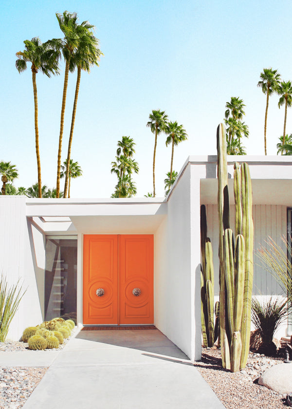 Botanický plakát Palm Springs oranžové dveře