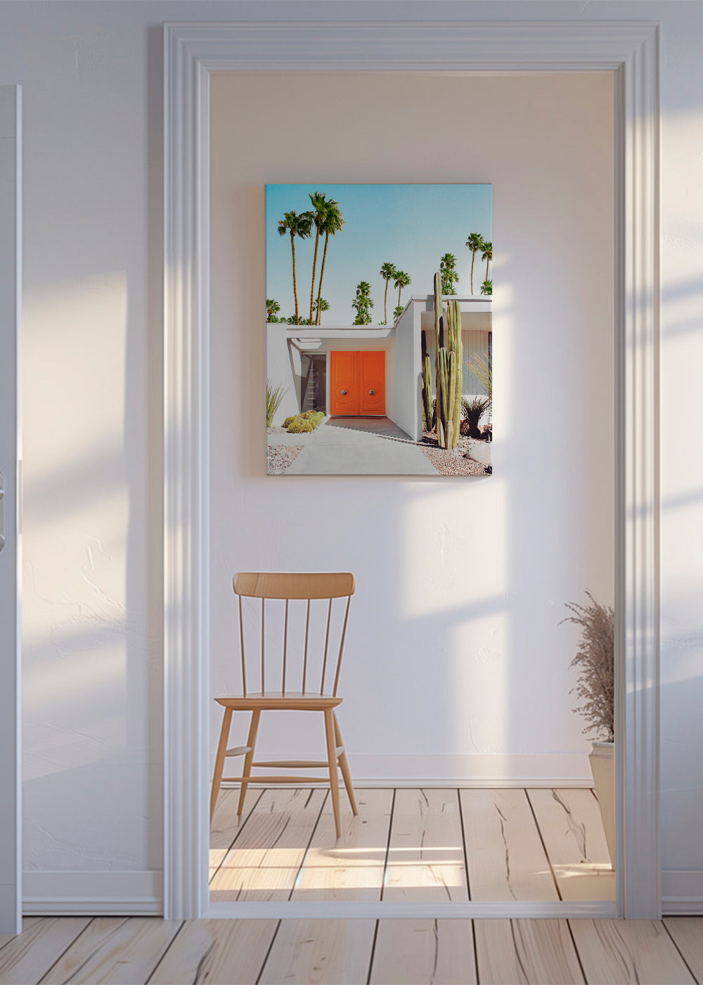 Botanický plakát Palm Springs oranžové dveře