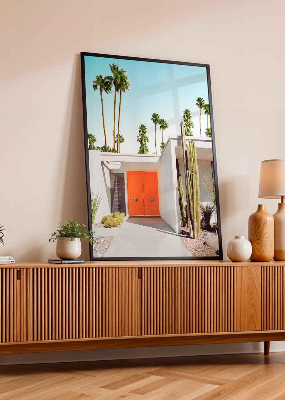 Botanický plakát Palm Springs oranžové dveře