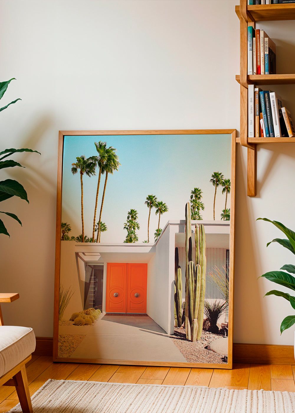 Botanický plakát Palm Springs oranžové dveře