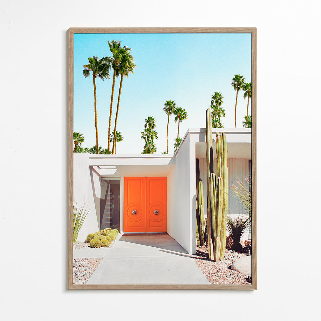 Botanický plakát Palm Springs oranžové dveře