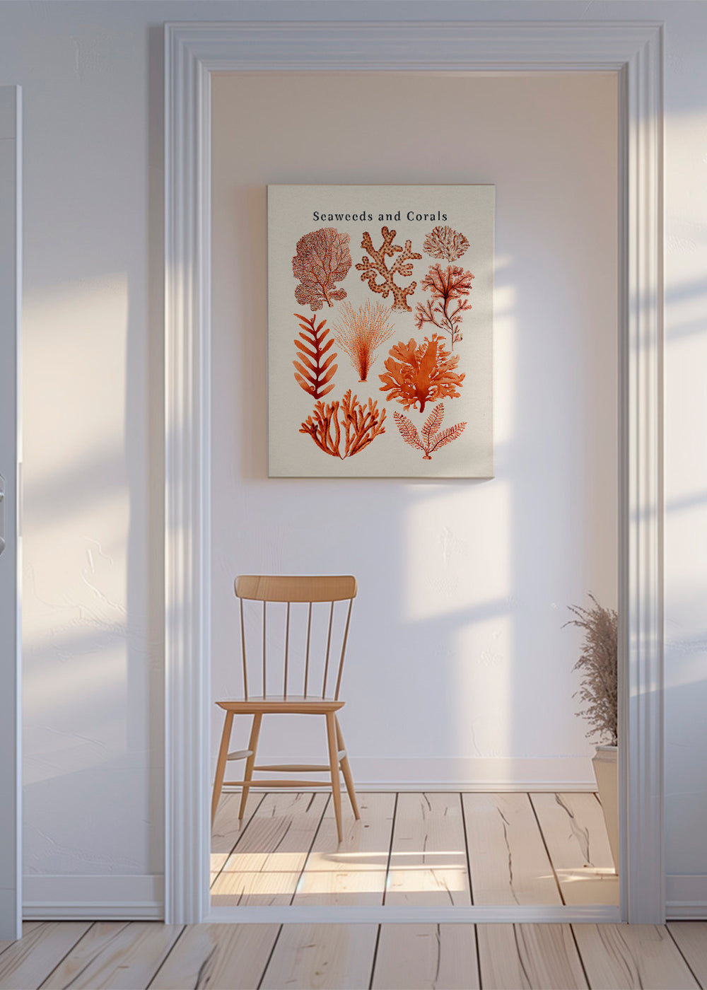 Botanický plakát: řasy a korály v sépii