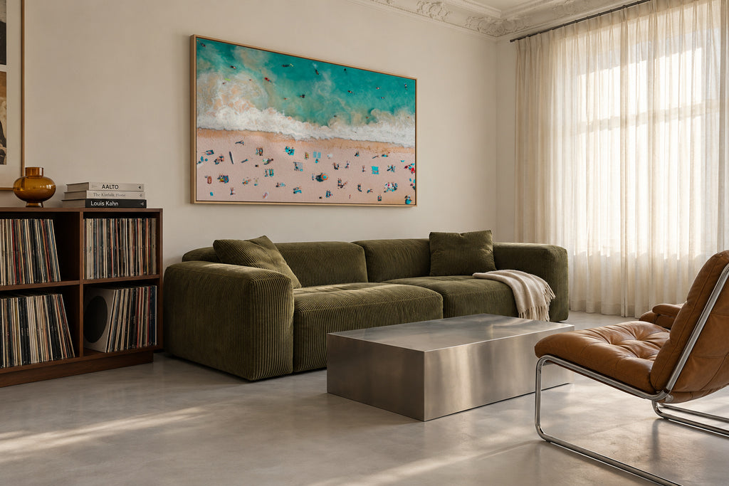 Beach Mood 3 - Framed canvas in an interior