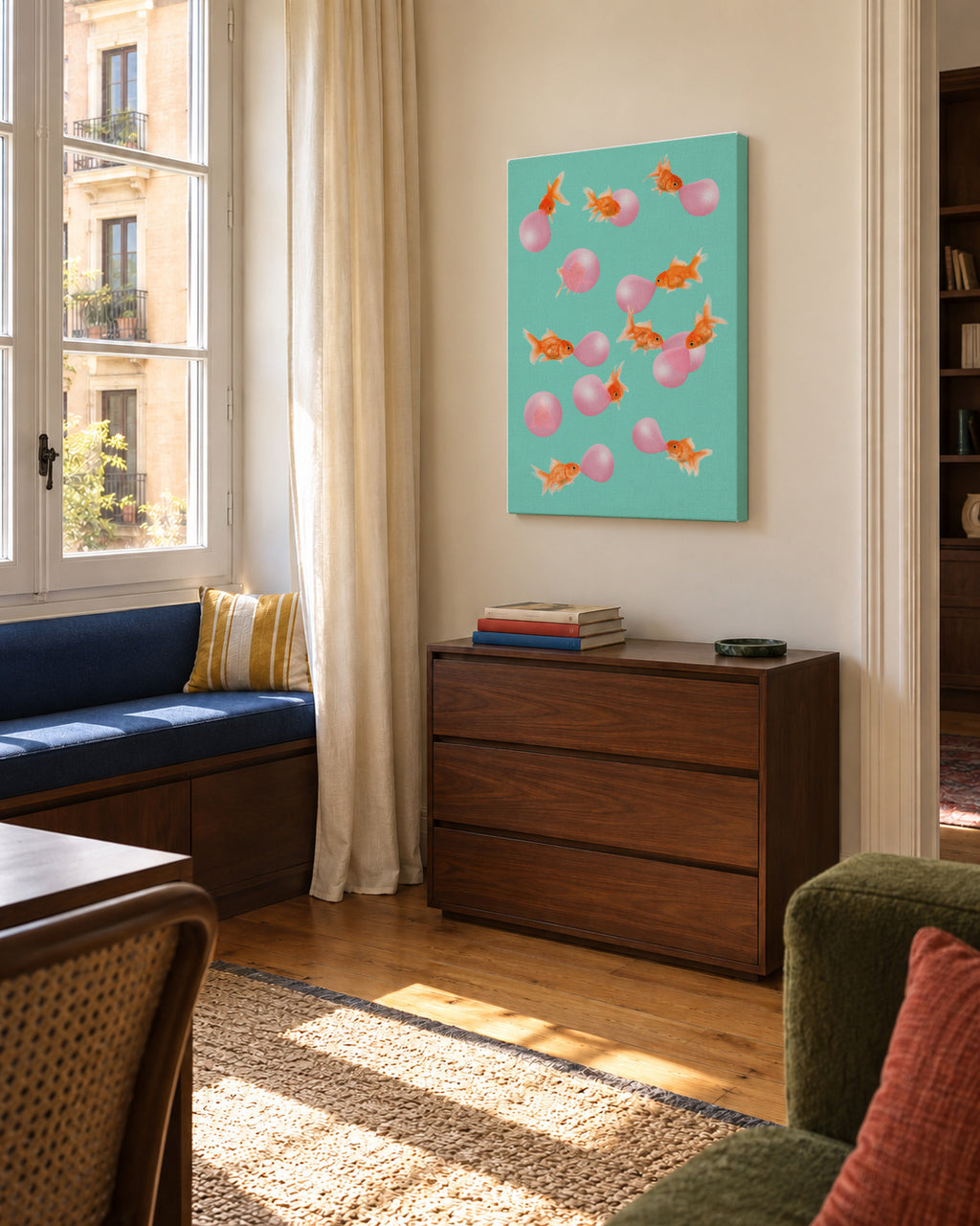 Bubblegum Goldfish - Unframed canvas in an interior