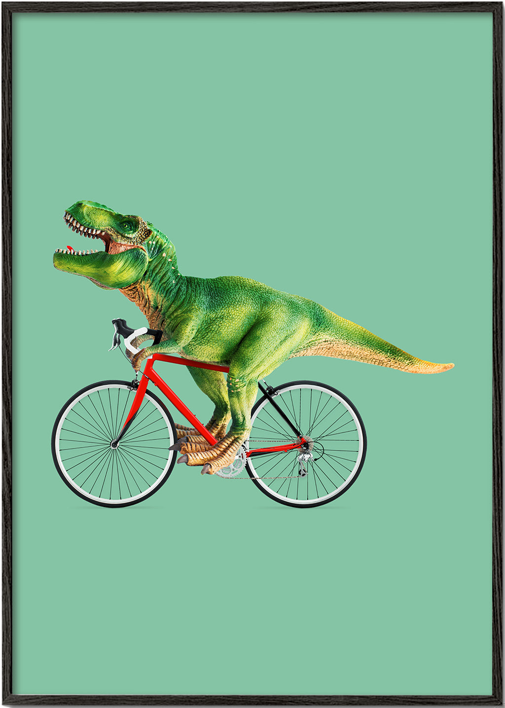 Obraz T-Rex na kole na zeleném pozadí