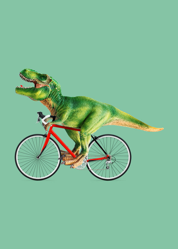 Obraz T-Rex na kole na zeleném pozadí