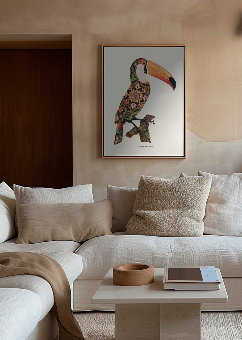 Boho tukan s dekorativním peřím