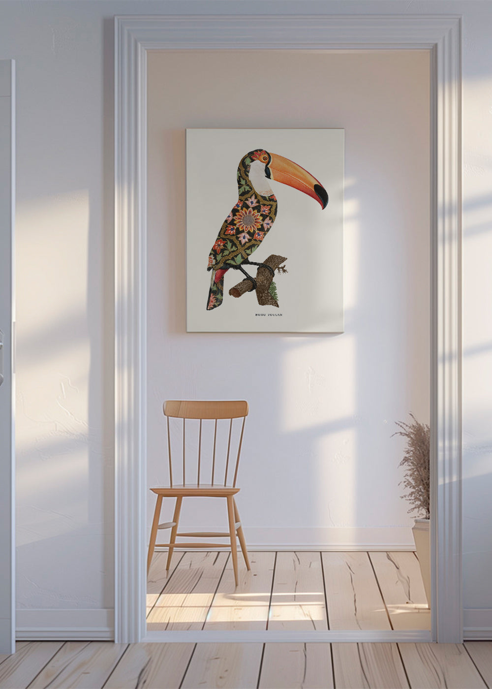 Boho tukan s dekorativním peřím