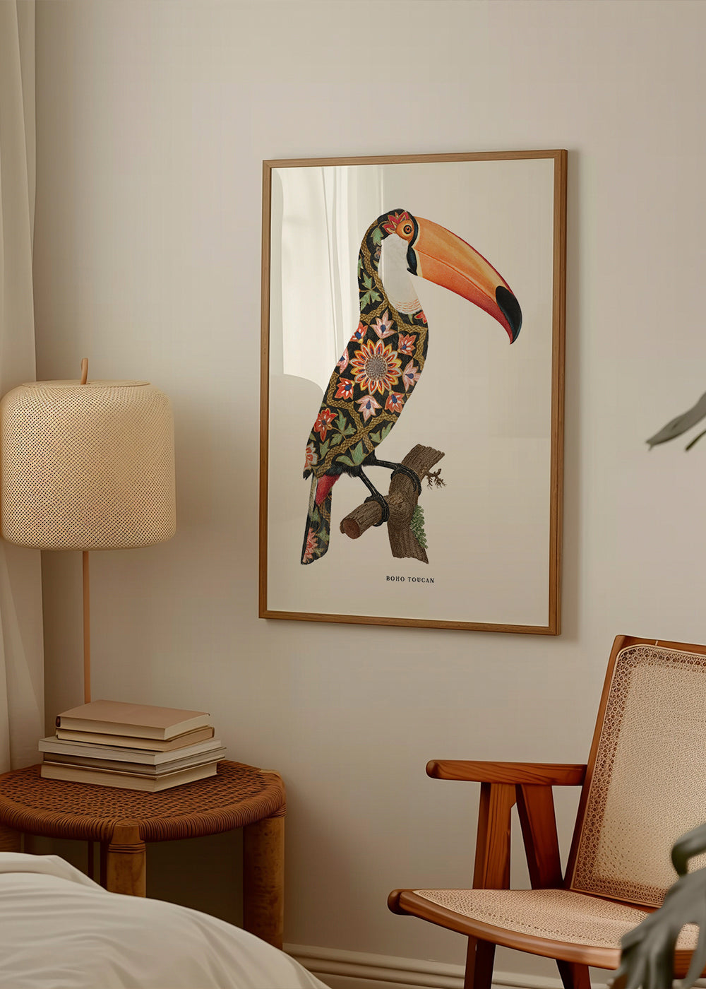 Boho tukan s dekorativním peřím