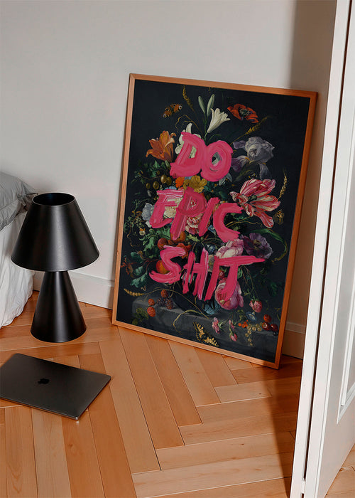 Botanický plakát s výraznou typografií na zátiší
