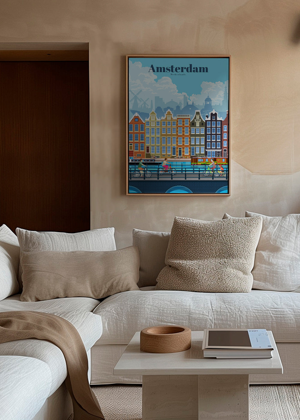 Cestovatelský plakát Amsterdam kanály a kola