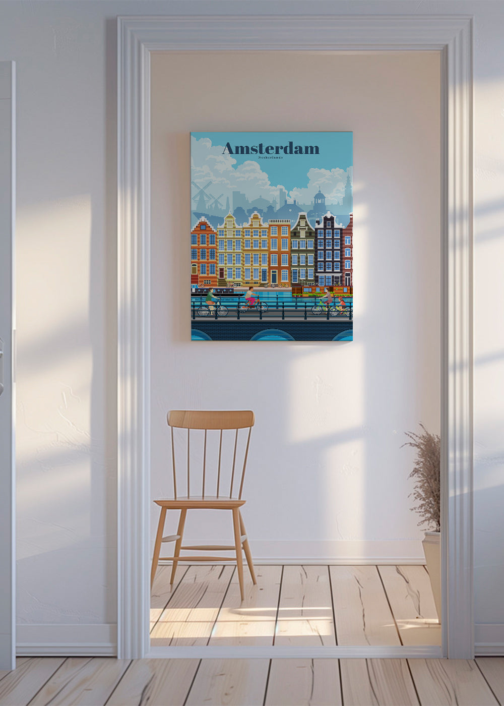 Cestovatelský plakát Amsterdam kanály a kola