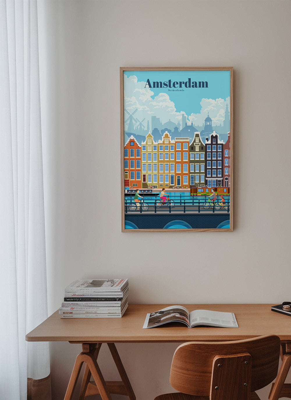 Cestovatelský plakát Amsterdam kanály a kola