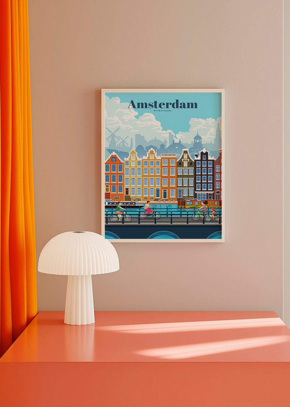 Cestovatelský plakát Amsterdam kanály a kola