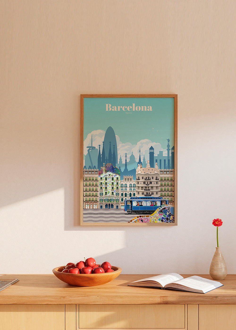 Plakát Barcelona cestování ilustrované panorama
