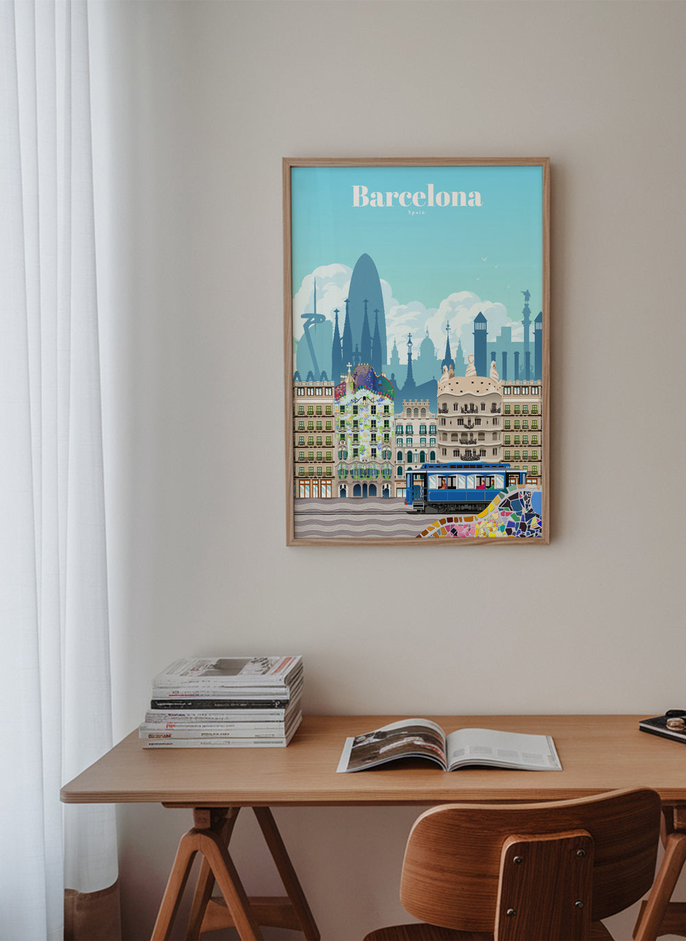 Plakát Barcelona cestování ilustrované panorama