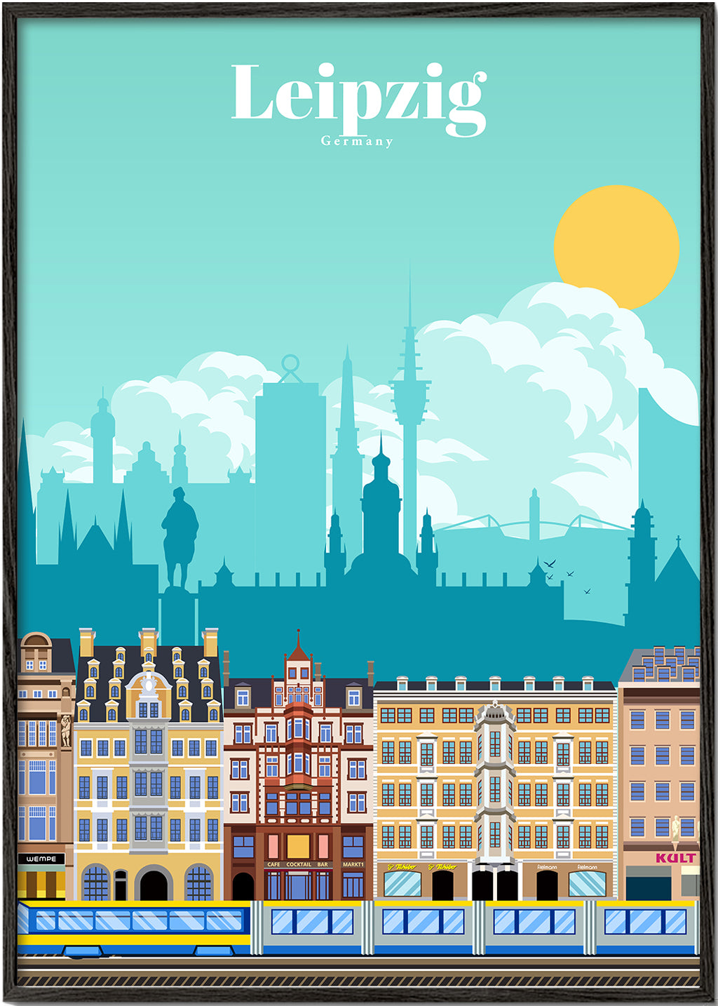 Cestovatelský plakát Leipzig ilustrace
