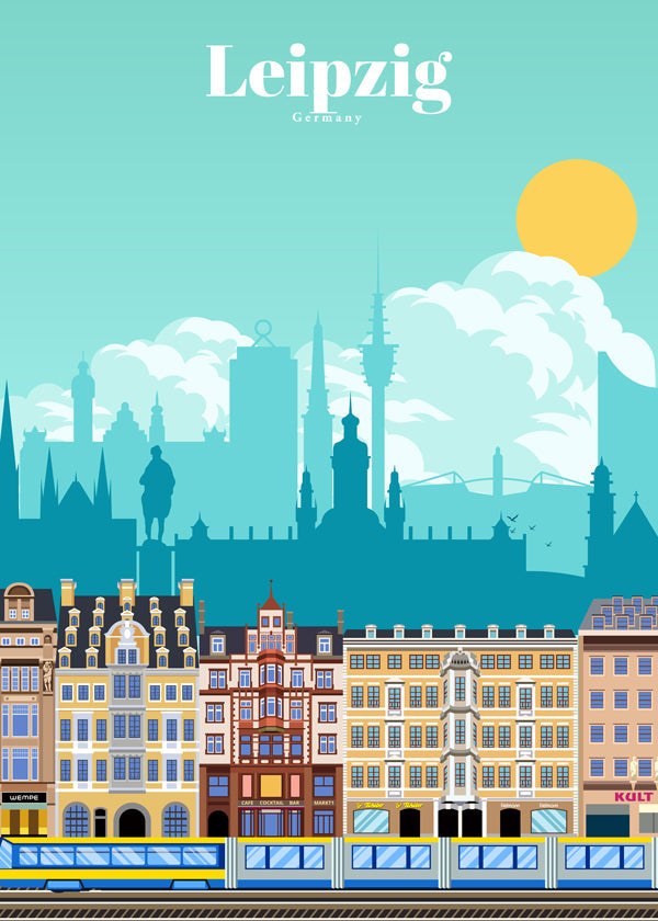 Cestovatelský plakát Leipzig ilustrace