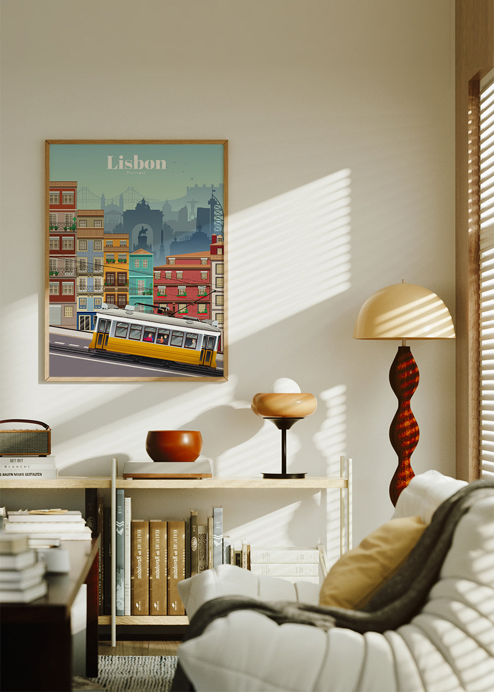 Plakát z cest: žlutý tramvaj Lisabon