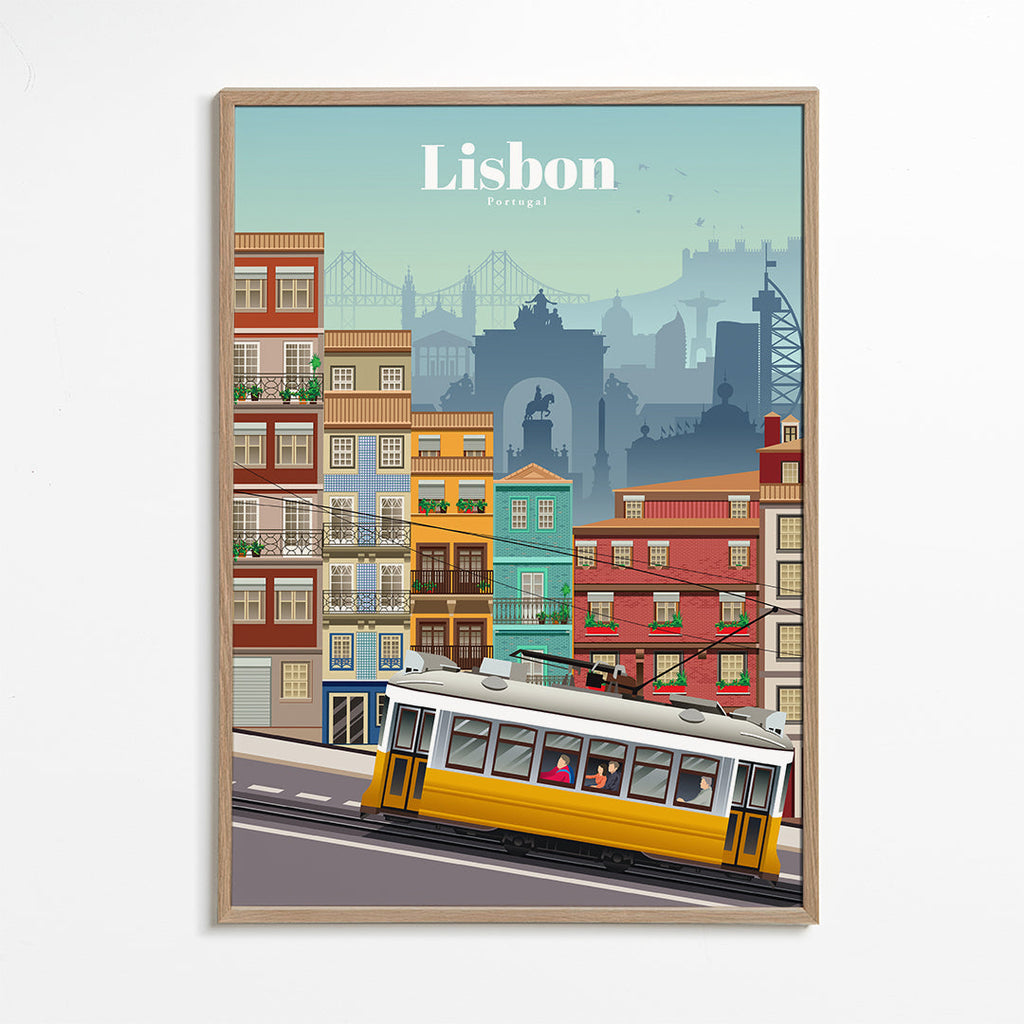 Plakát z cest: žlutý tramvaj Lisabon