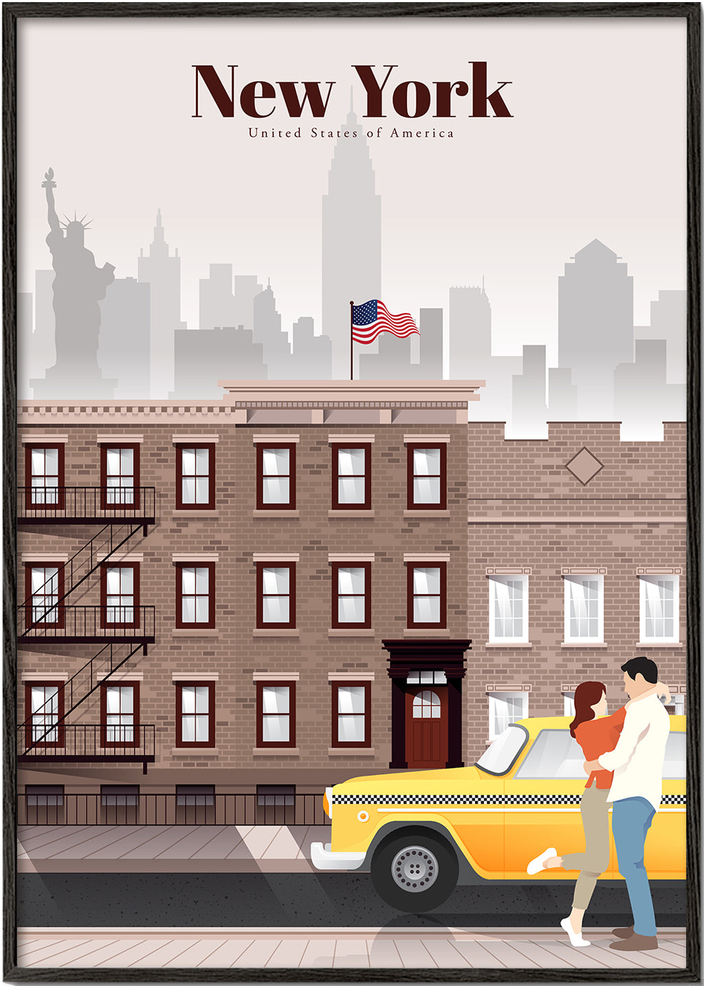Cestovatelský plakát New York taxi pár