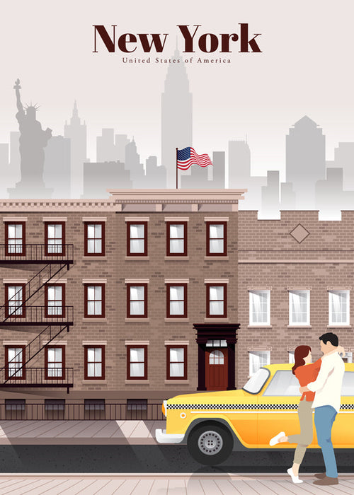 Cestovatelský plakát New York taxi pár