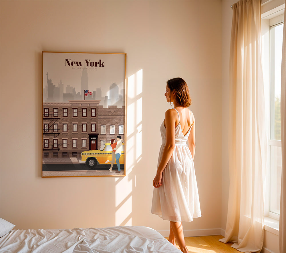 Cestovatelský plakát New York taxi pár